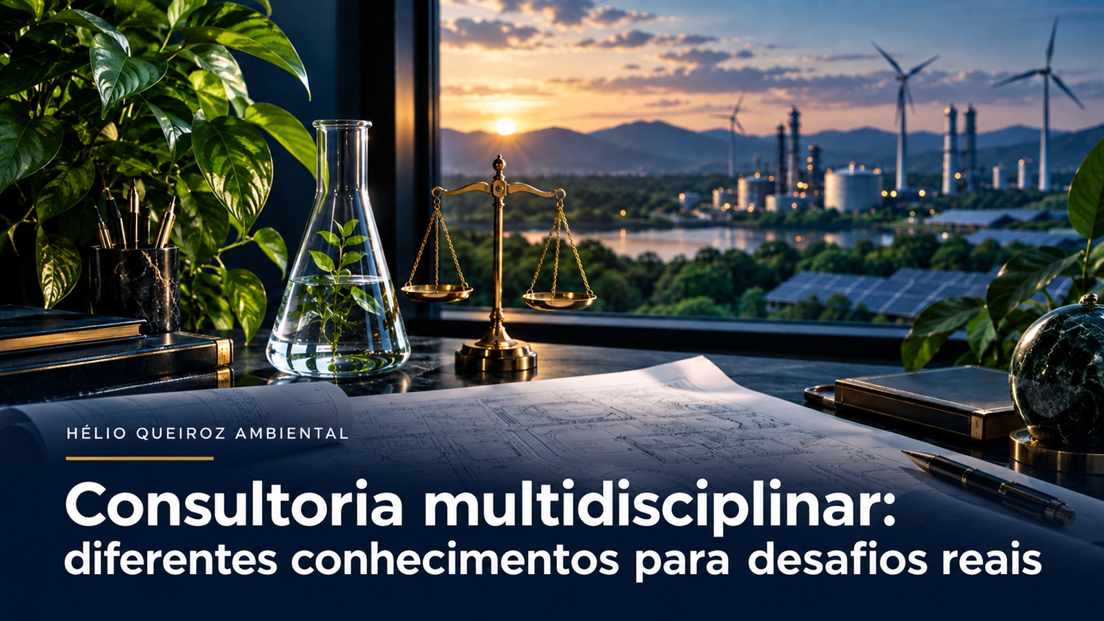 Ambiente de consultoria integrando ciência, engenharia, direito e sustentabilidade